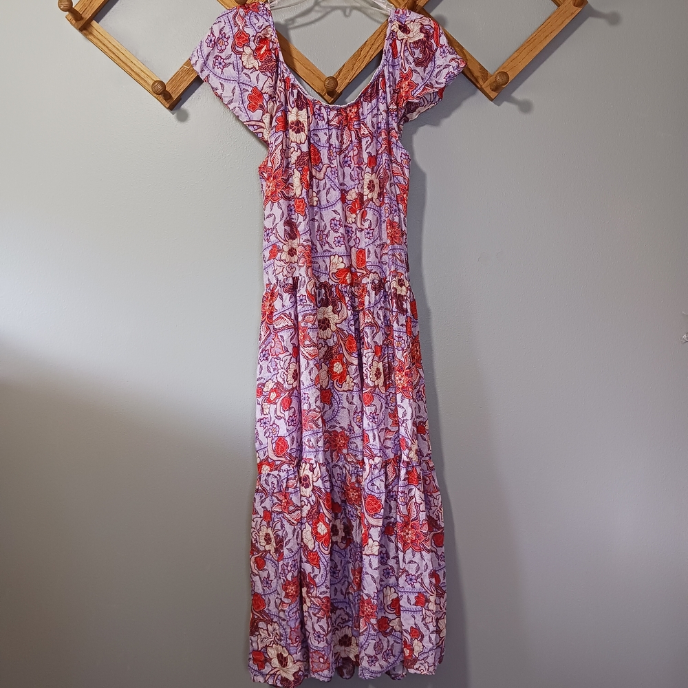 Knox Rose Flutter Sleeve Midi Boho Purple Haze Floral Dress Size Med - Picture 8 of 9